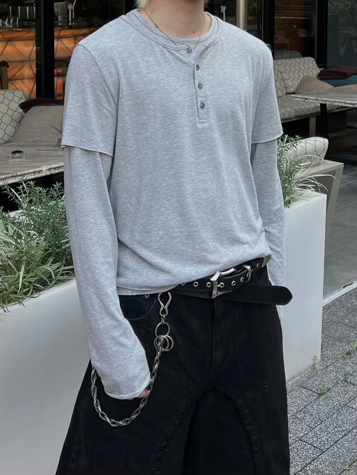 大阪店WEB限定受注制【Chikashitsu +】double layer henry long sleeve (3color)