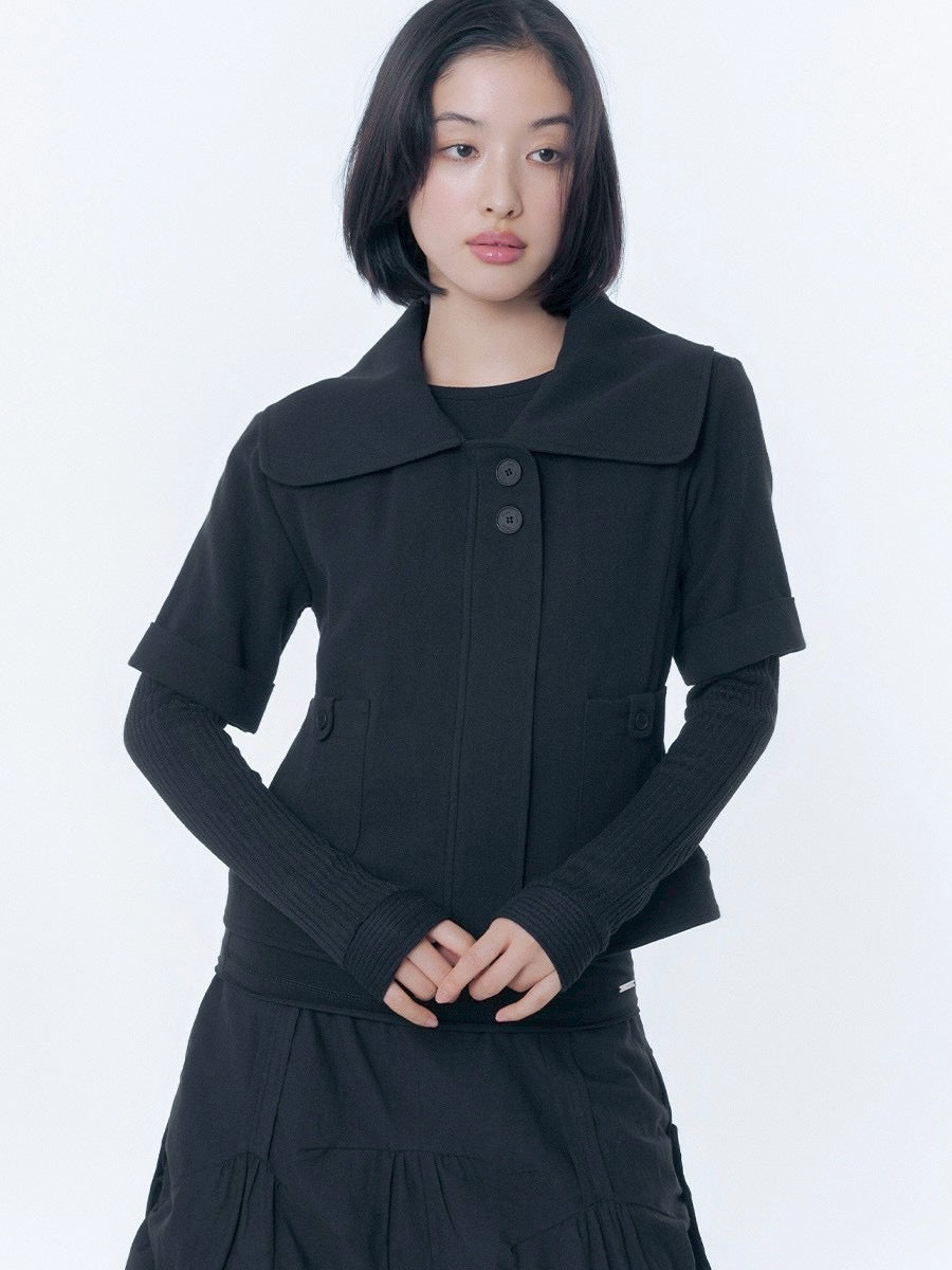 【Miseki seoul】Rolled button short sleeve jacket