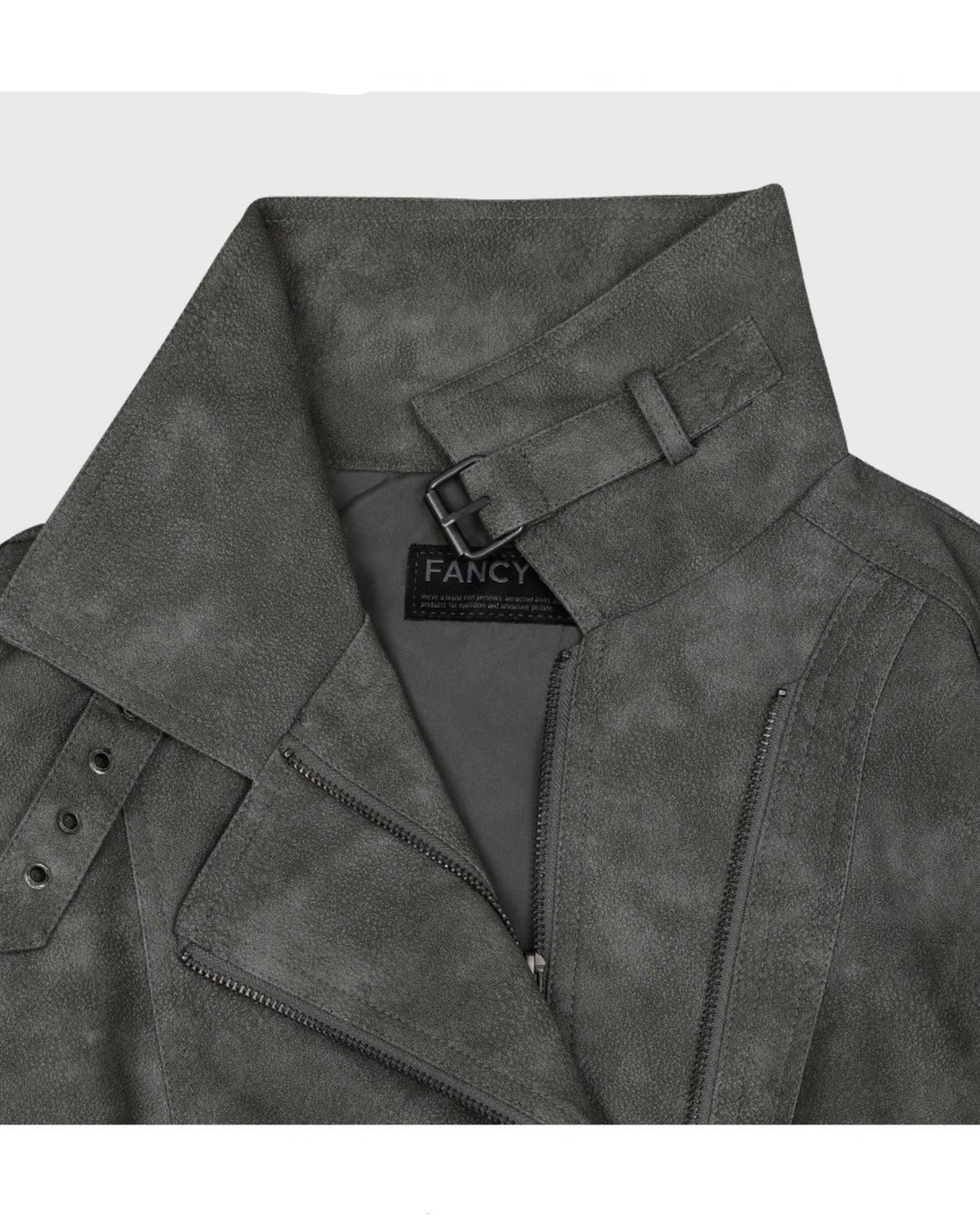 【FANCY CLUB】HIGH-NECK RIBBED LEATHER JACKET