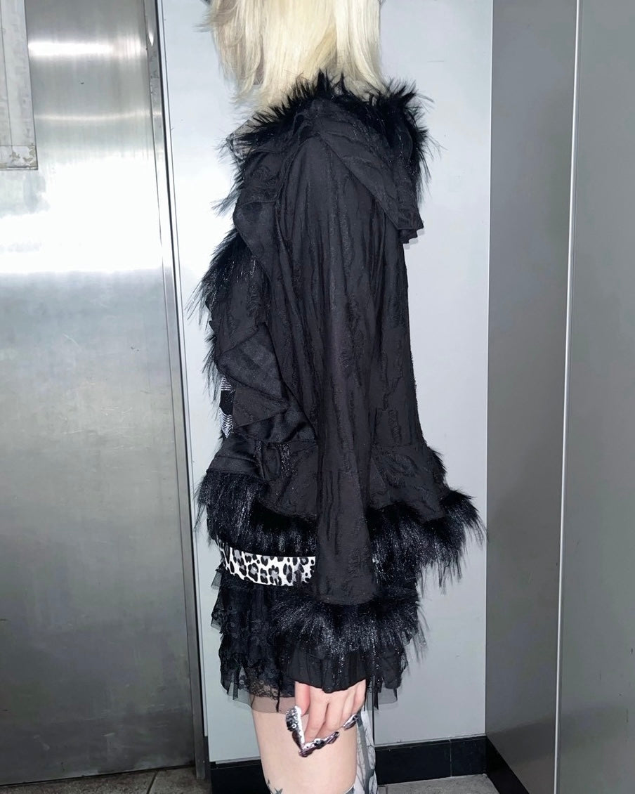 【BABY09】fur damage frill cardigan