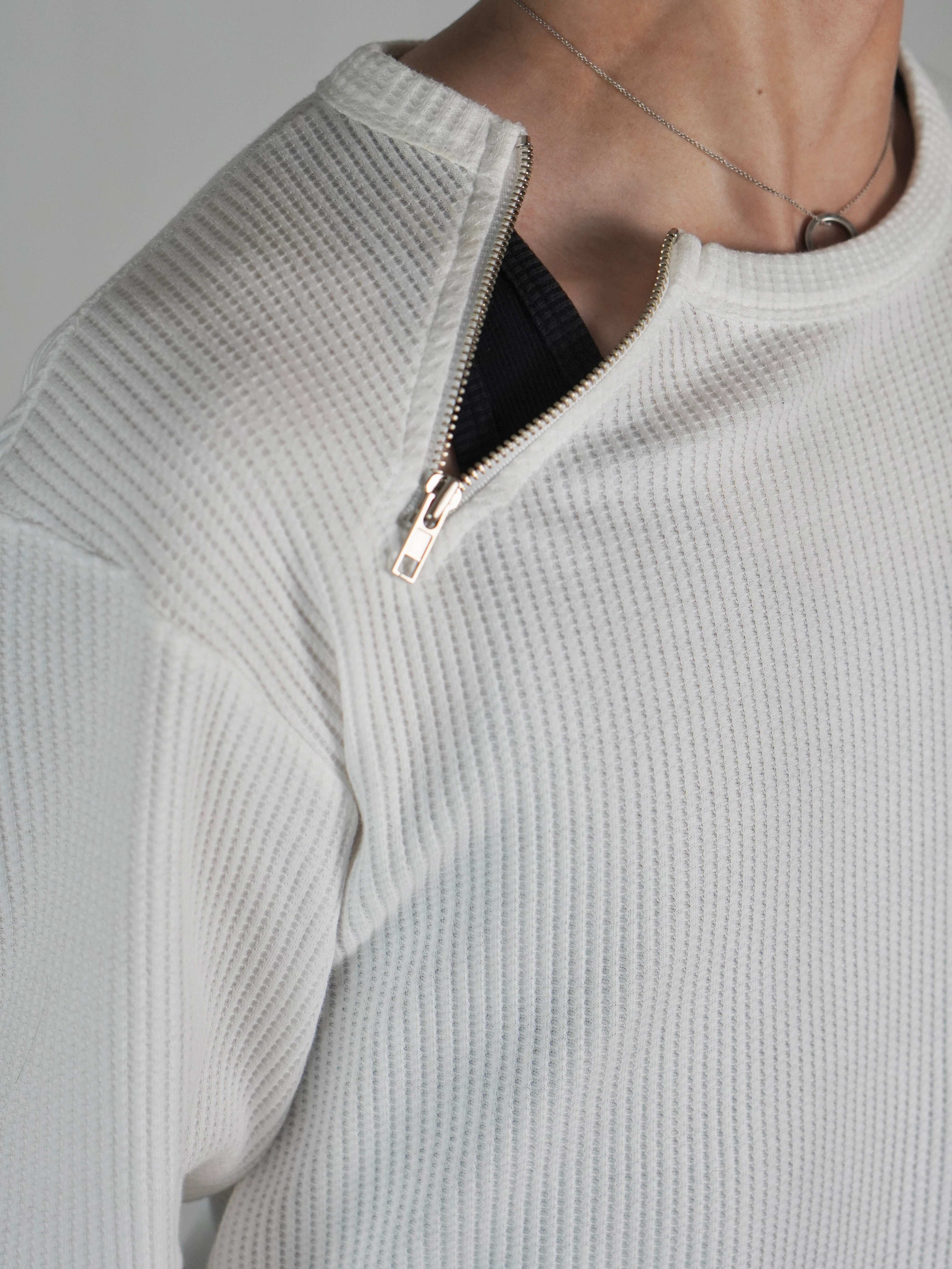 受注制【Chikashitsu +】metal zip waffle long sleeve (2color