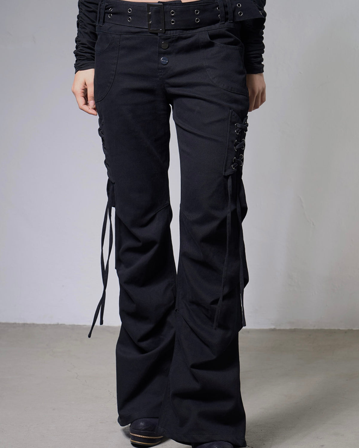 【FANCY CLUB】BELTED FLARE SHIRRING PANTS