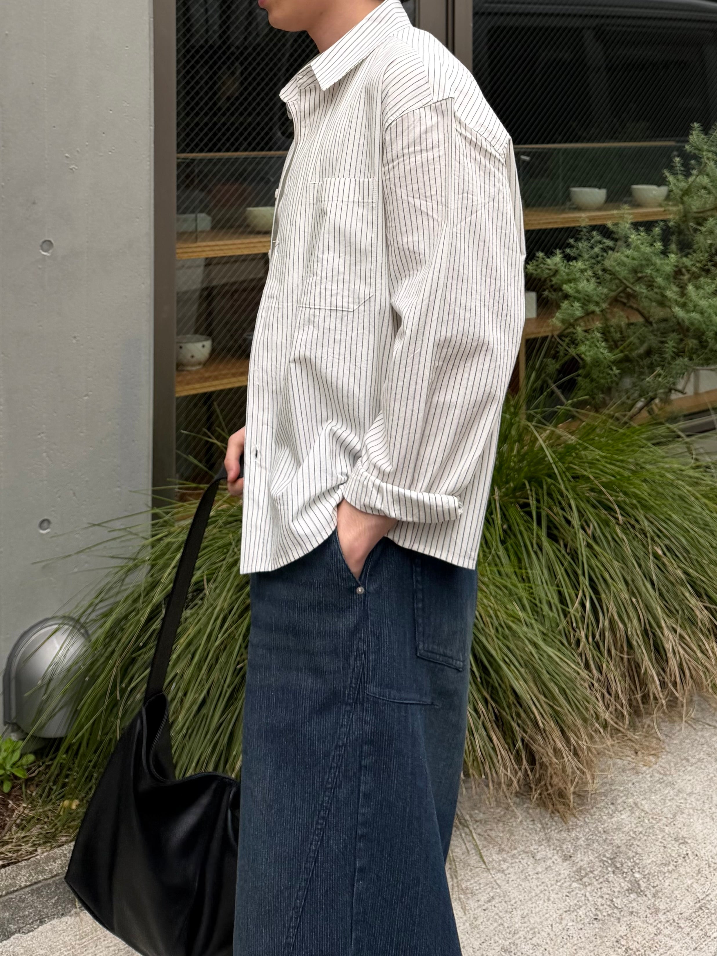東京店WEB限定受注制【Chikashitsu +】compact stripe shirt (2color)
