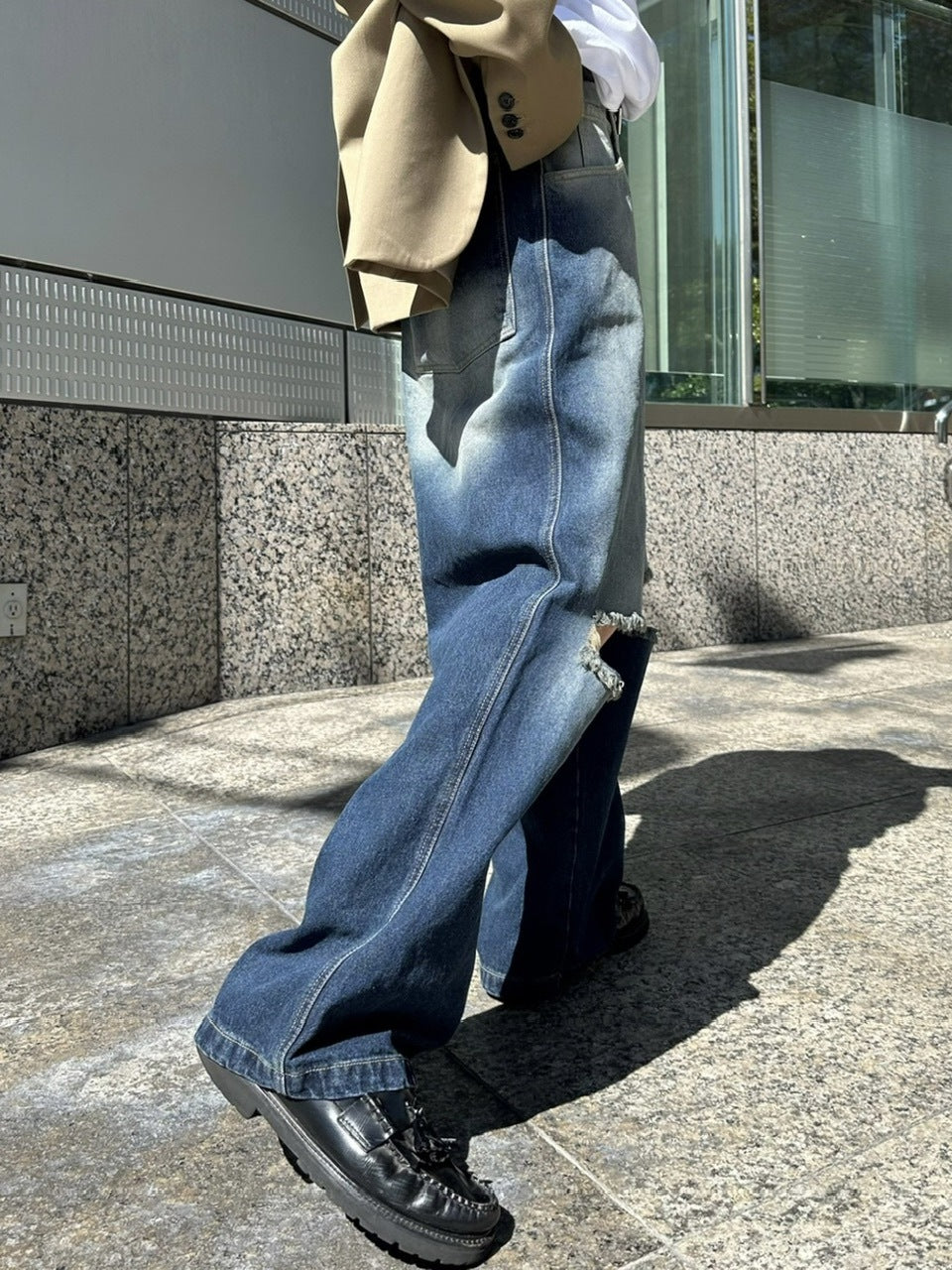 受注制【Chikashitsu +】vintage wash damage denim pants (2color)