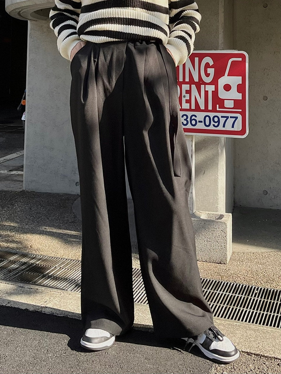 【Chikashitsu +】waist belt tuck slacks (3color)