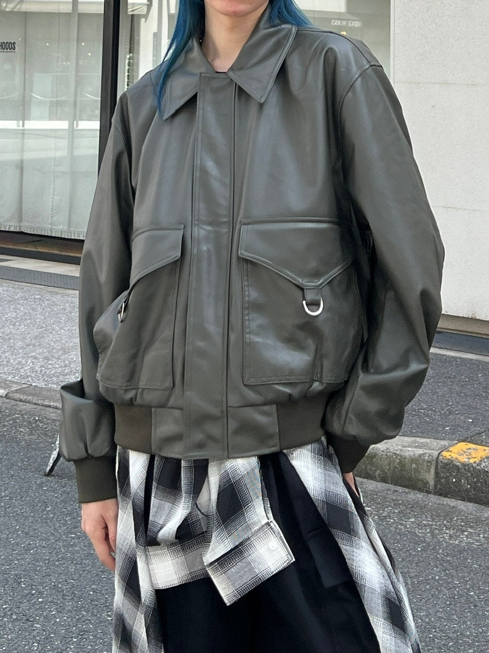 大阪店WEB限定【Chikashitsu +】double pocket leather jumper (3color)