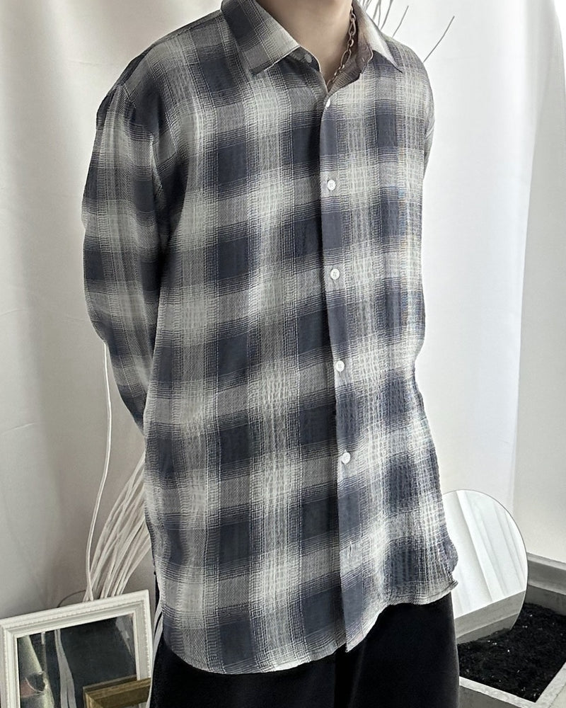 大阪店WEB限定受注制【Chikashitsu +】over fit shadow check shirt (3color)