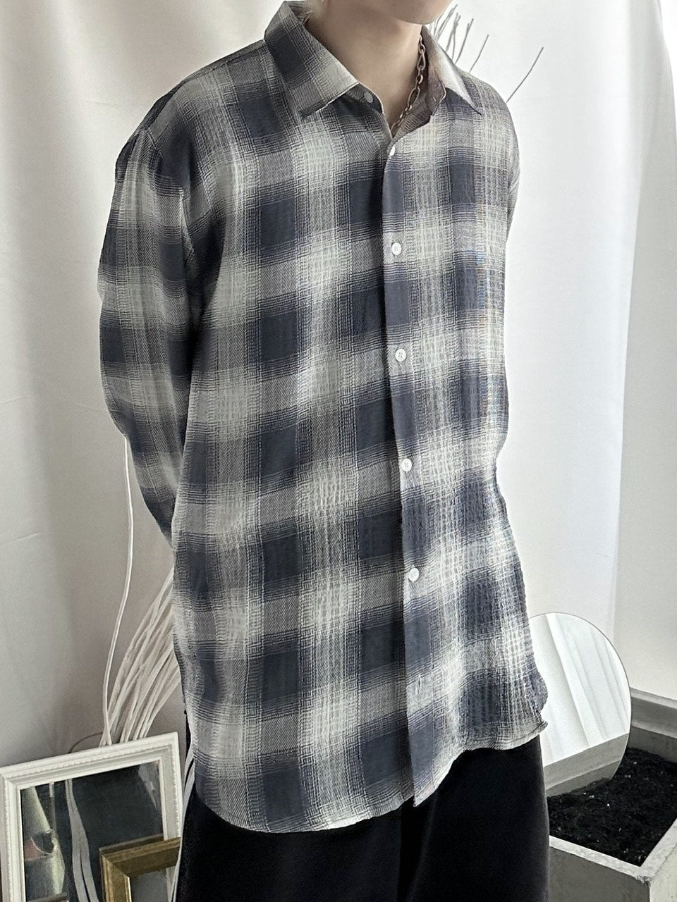 大阪店WEB限定受注制【Chikashitsu +】over fit shadow check shirt (3color)