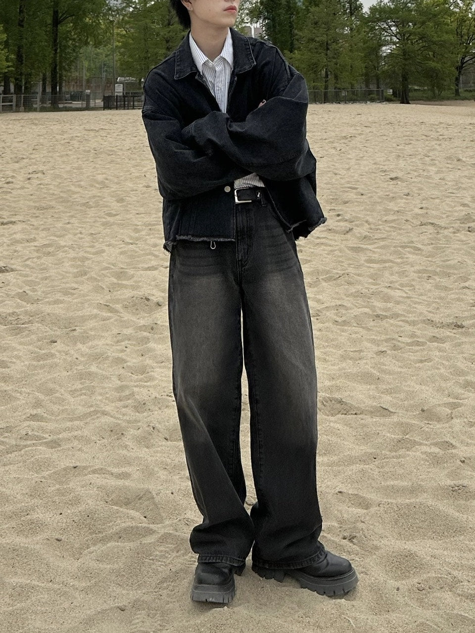 大阪店WEB限定受注制【Chikashitsu +】cropped stripe shirts (2color