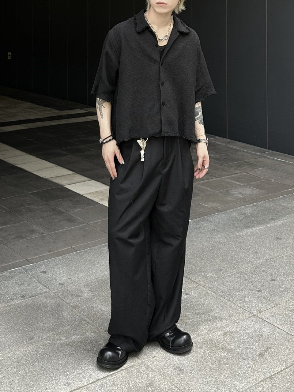 大阪店WEB限定受注制【Chikashitsu +】tweed cropped shirt (2color)