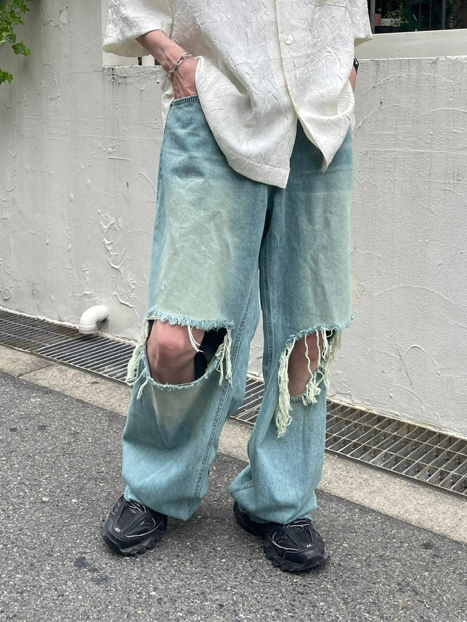 大阪店WEB限定【Chikashitsu +】vintage crash denim pants (2color)