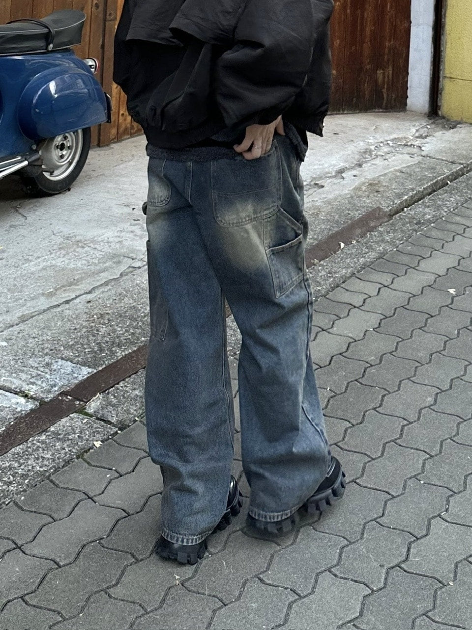 大阪店WEB限定受注制【Chikashitsu +】vintage wash carpenter denim pants (2color)