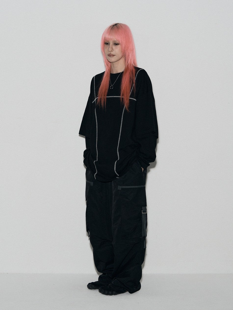 【SETUP‐EXE】LAYERD SLEEVE STITCH T-SHIRT