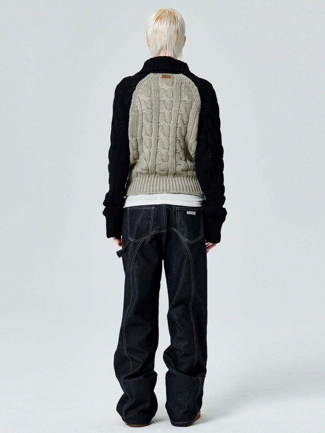 【runningHIGH】COLOR BLOCK TURTLENECK ZIP UP KNIT PULLOVER