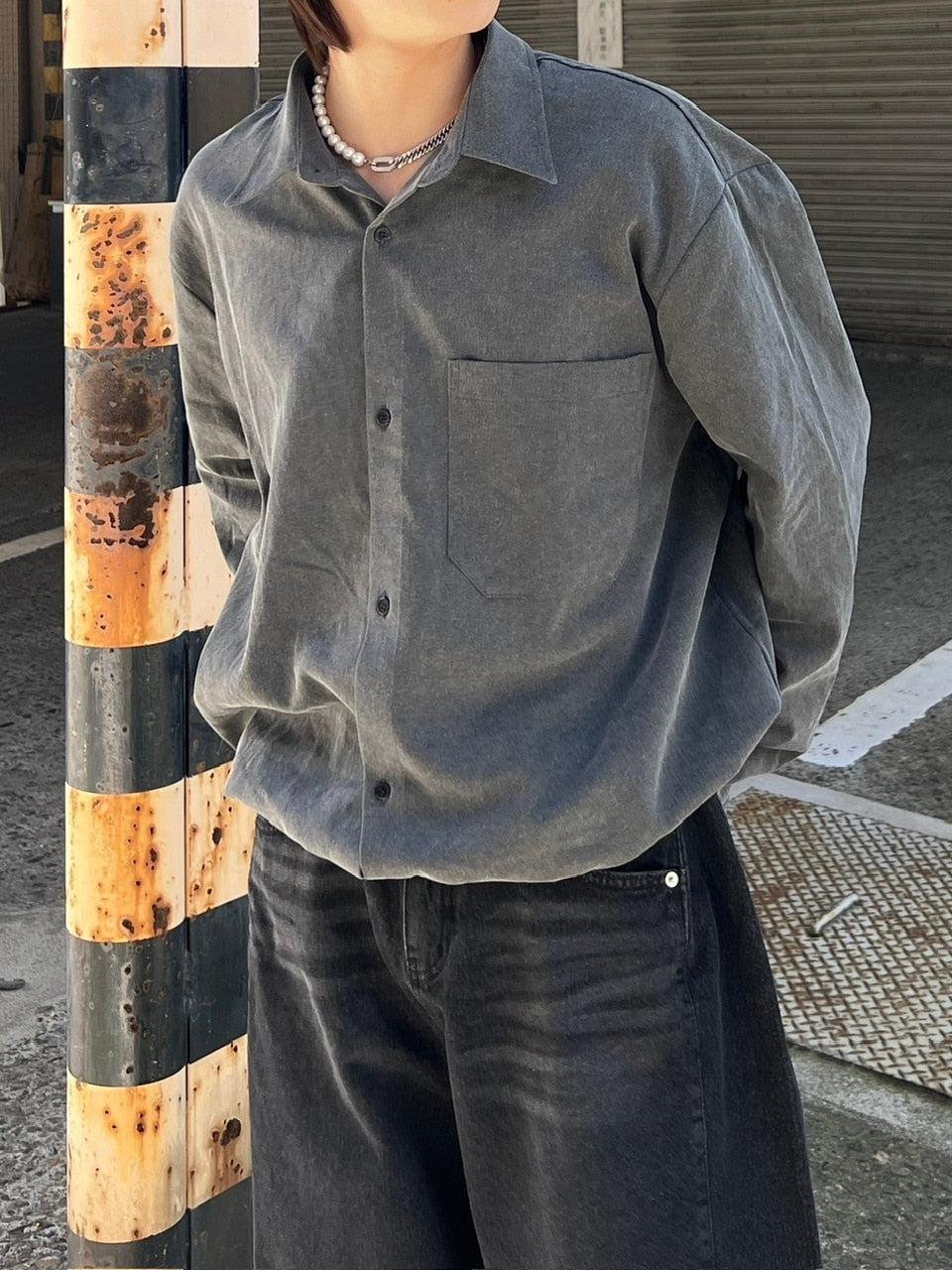 大阪店WEB限定受注制【Chikashitsu +】pigment draw code shirt (2color)