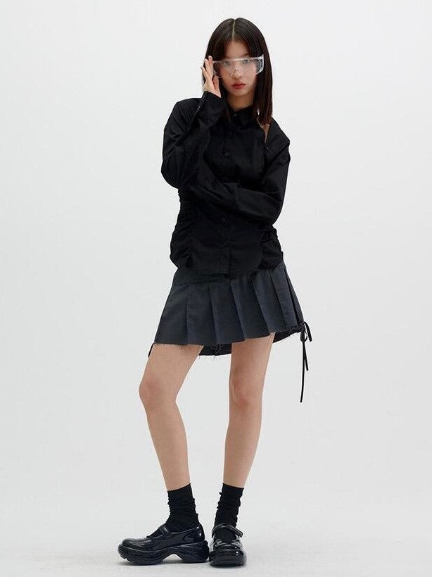 【runningHIGH】CUT OFF PLEATED MINI SKIRT