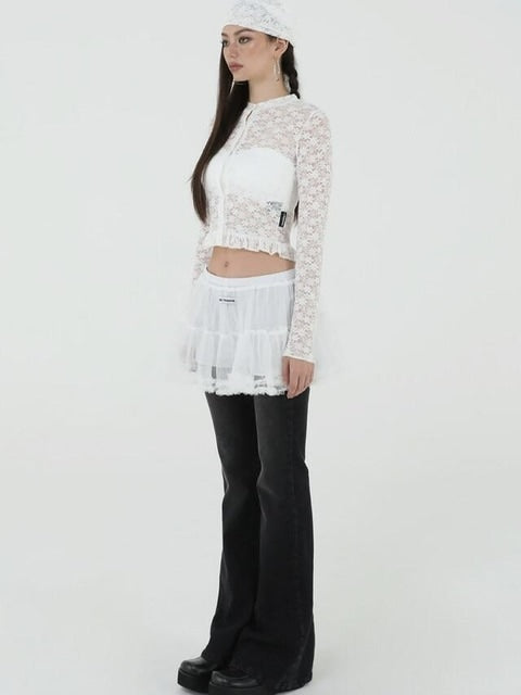 【Uglyshadow】MESH FRILL CANCAN SKIRT