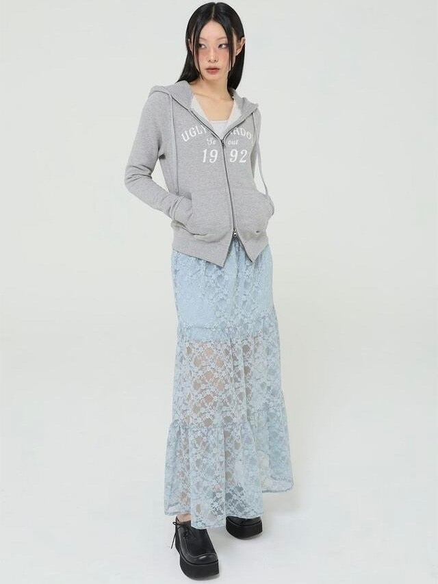 【Uglyshadow】FLOWER LACE LONG SKIRT