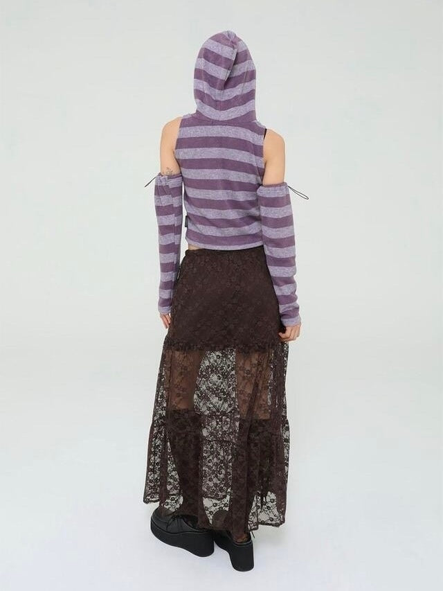 【Uglyshadow】STRIPED HOODED KNIT VEST WARMER SET