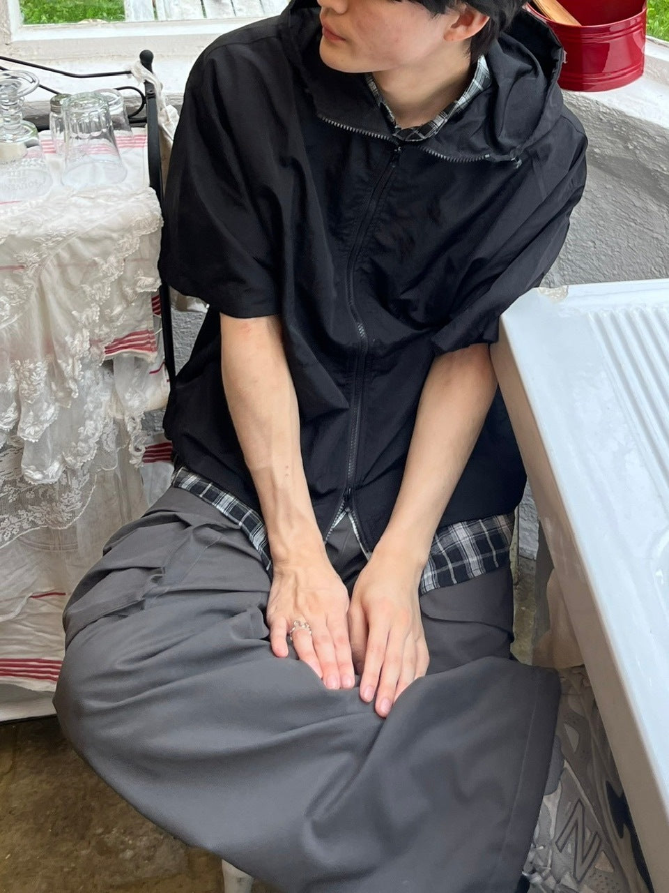 受注制【youll】half sleeve nylon hooded blouson (2color)