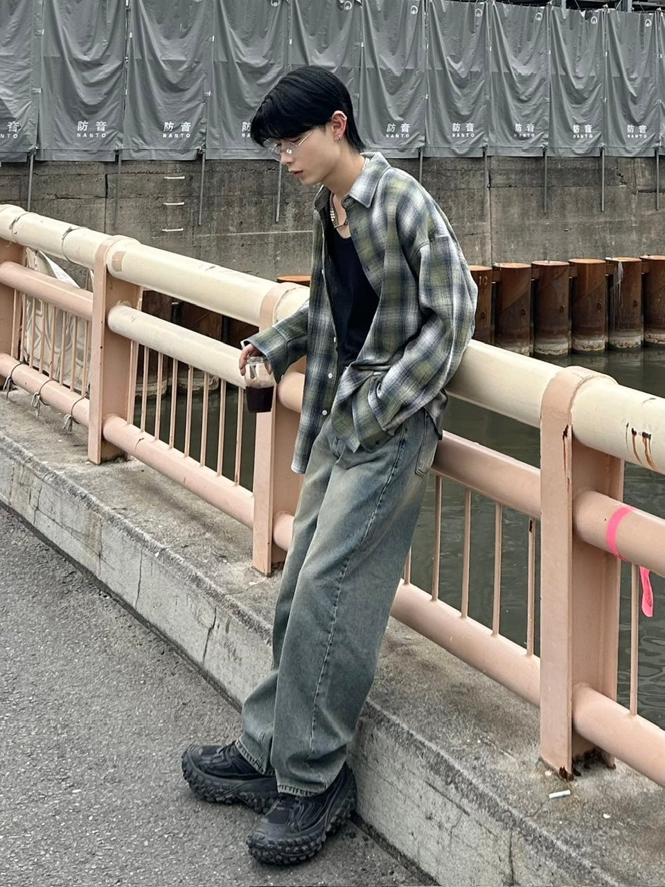 受注制【Chikashitsu +】shadow check shirt (2color) / 【チカシツプラス】シャドウチェック長袖シャツ