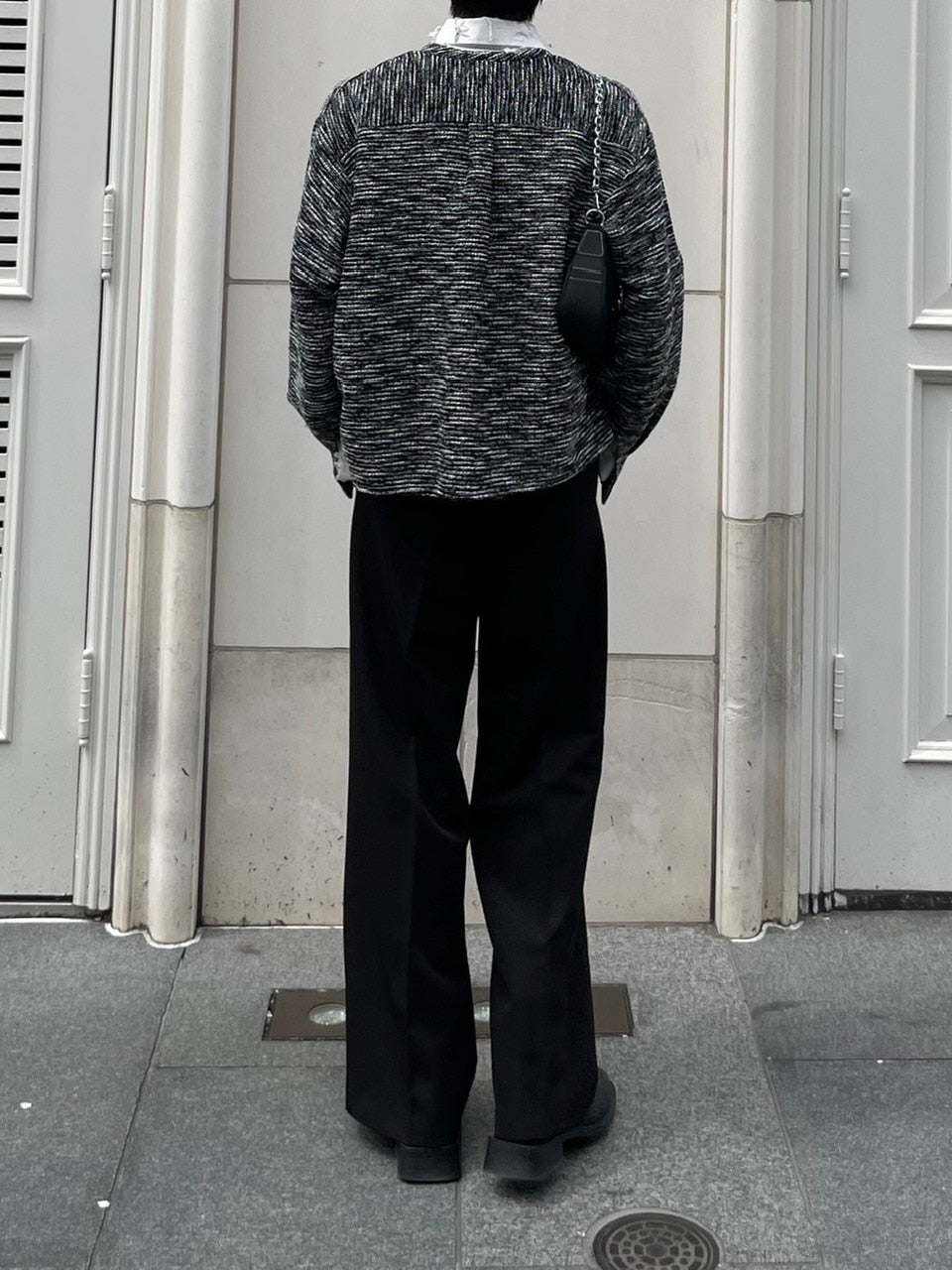 受注制【Chikashitsu +】no collar light tweed shirt (2color)