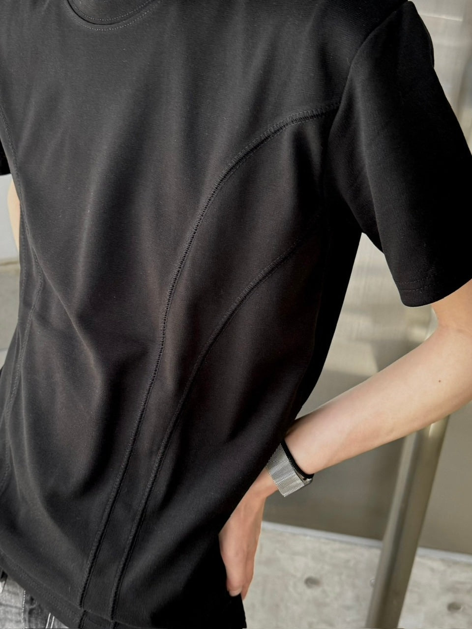 受注制【Chikashitsu +】compact stitch rib t-shirt (3color) / 【チカシツプラス】コンパクトステッチリブ半袖Tシャツ