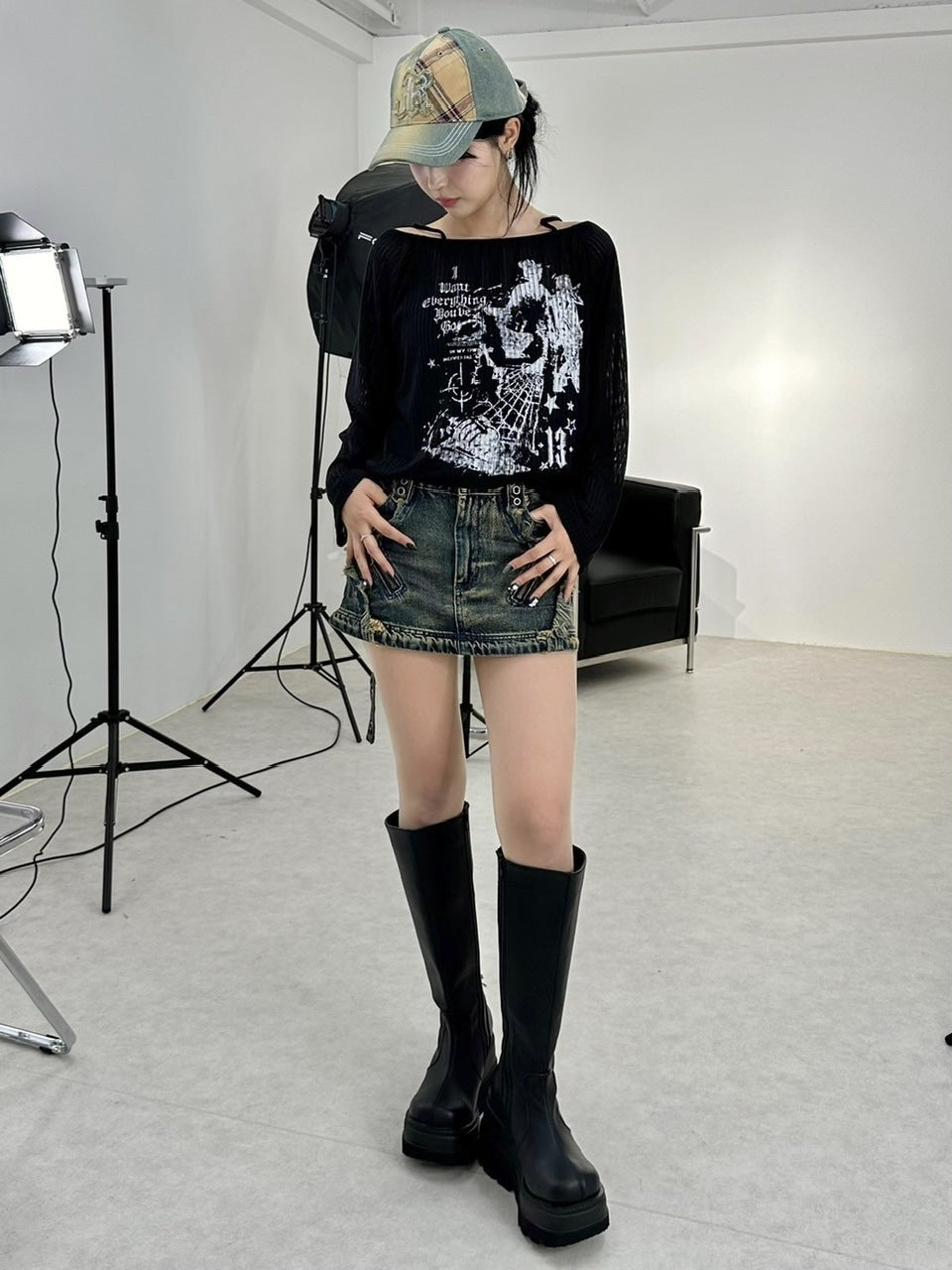 受注制【Never mind the XU】off shoulder mesh tops (2color)