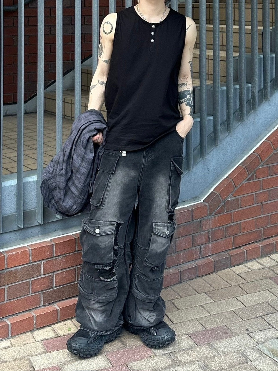 【Chikashitsu +】henry neck sleeveless (3color) / 【チカシツプラス】ヘンリーネックタンクトップ