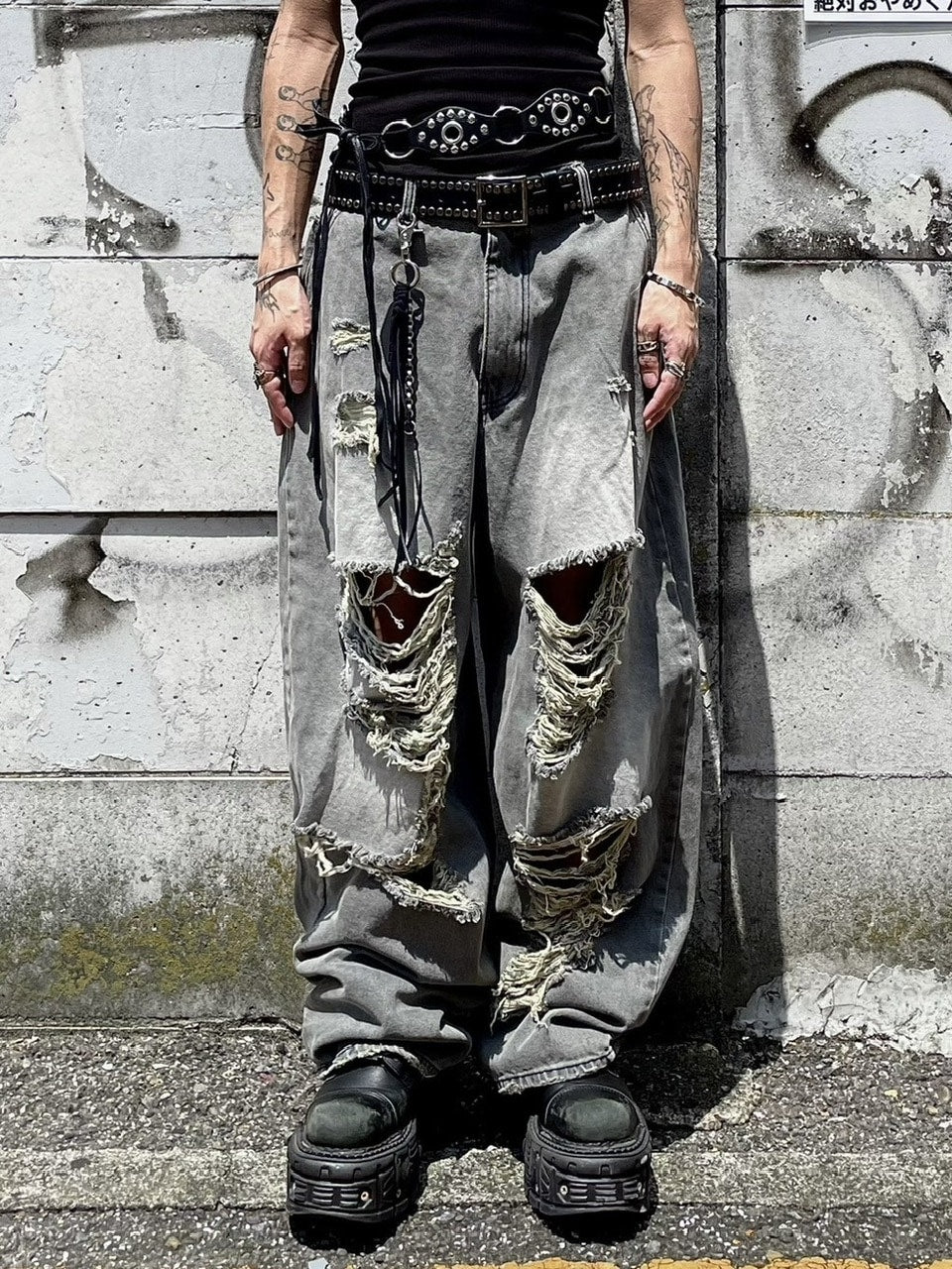 受注制【Never mind the XU】damage denim pants (3color) / 【ネバーマインドザエックスユー】ダメージデニムパンツ