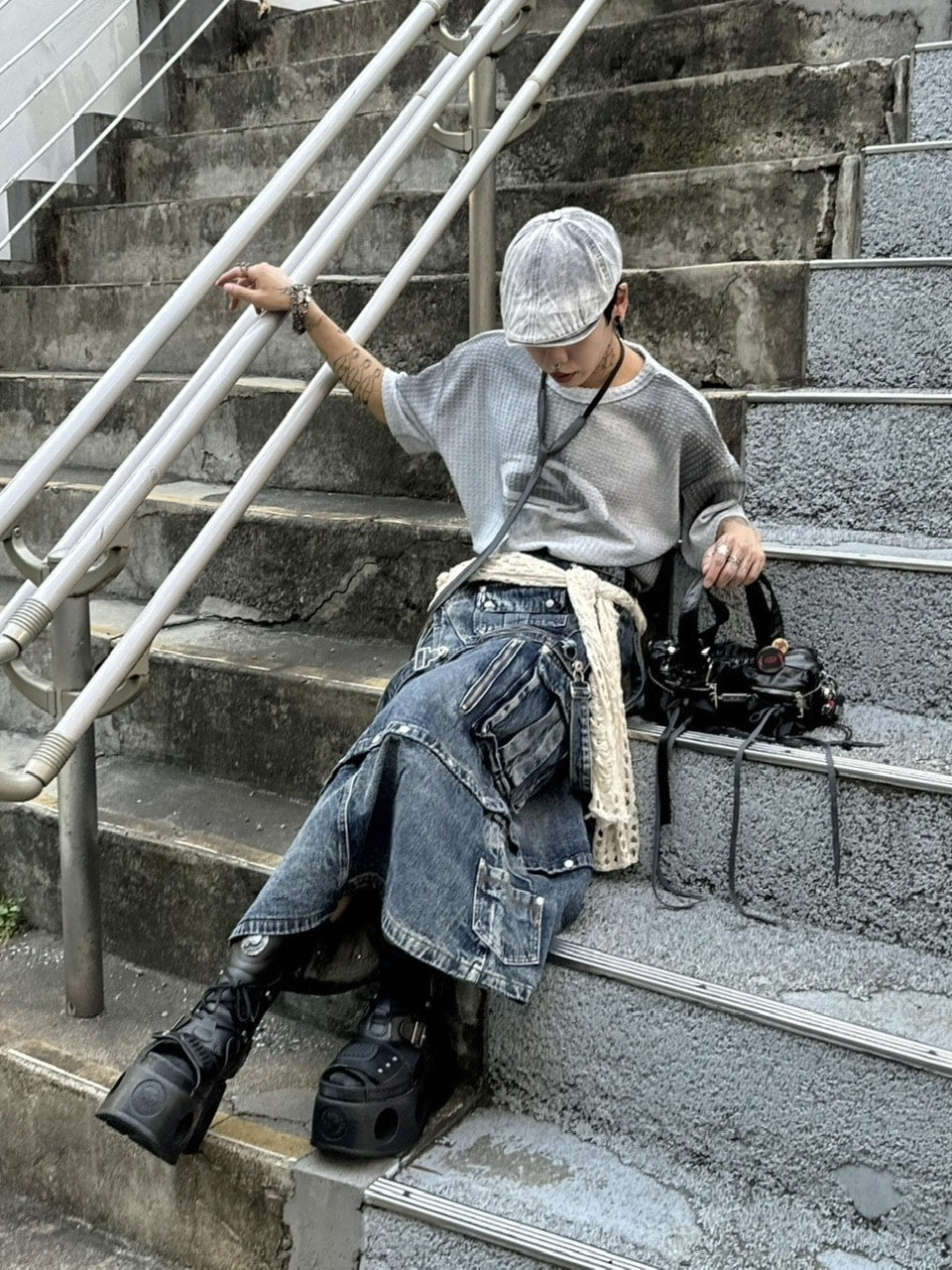 受注制【Never mind the XU】washing waffle tee (3color)