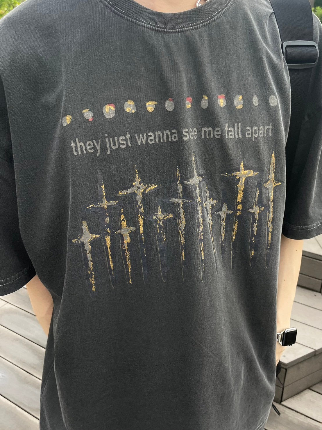 受注制【Chikashitsu +】pigment cross print t-shirt (2color)