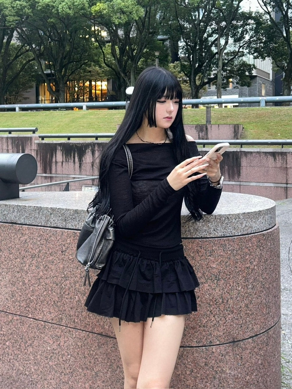 受注制【oaks】see-through back ribbon long sleeve (3color)