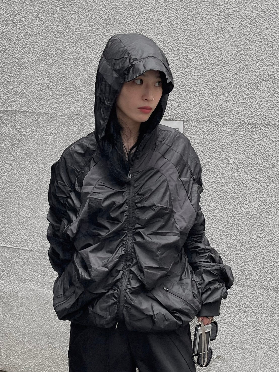 受注制【oaks】shirring design nylon jacket (3color)