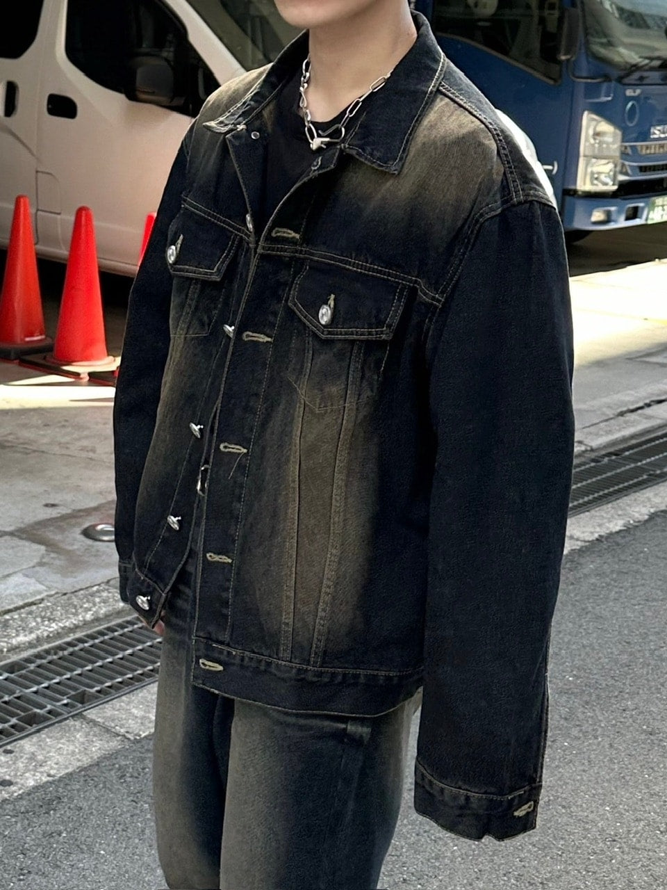 受注制【Chikashitsu +】vintage wash denim jacket 2 (2color)