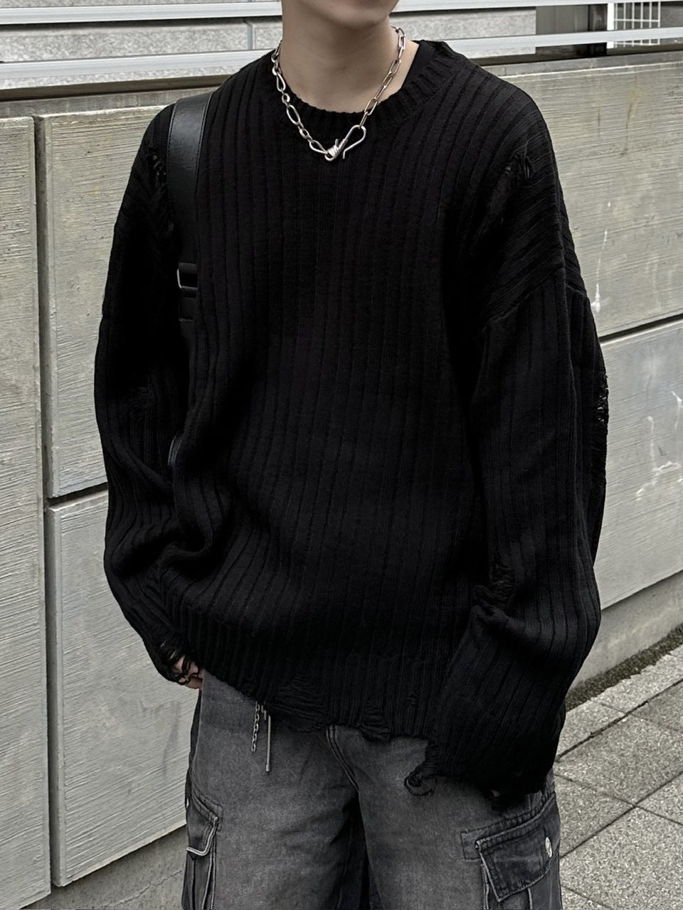 大阪店WEB限定【Chikashitsu +】overfit damage knit (3color)