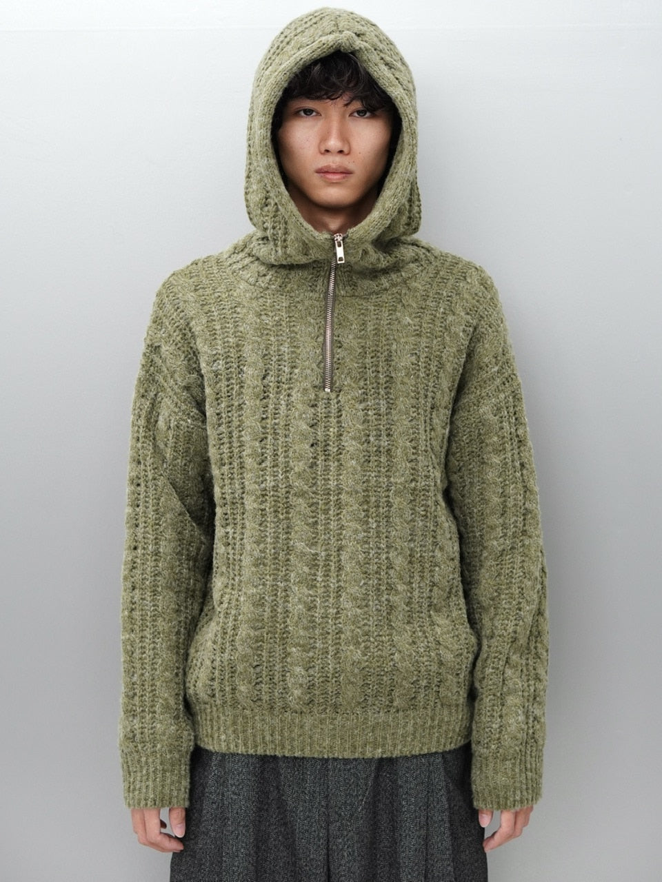 東京店WEB限定受注制【Chikashitsu +】balaclava half zip knit hoodie (3color)