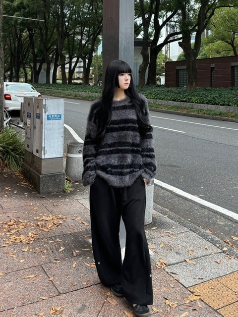 受注制【Chikashitsu +】hairy border knit (3color) / 【チカシツプラス】ヘイリーボーダーニット