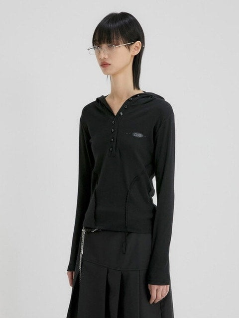 【FLAREUP】Button Up Lace Hoodie / 【フレアアップ】ボタンアップレースフードロングTシャツ