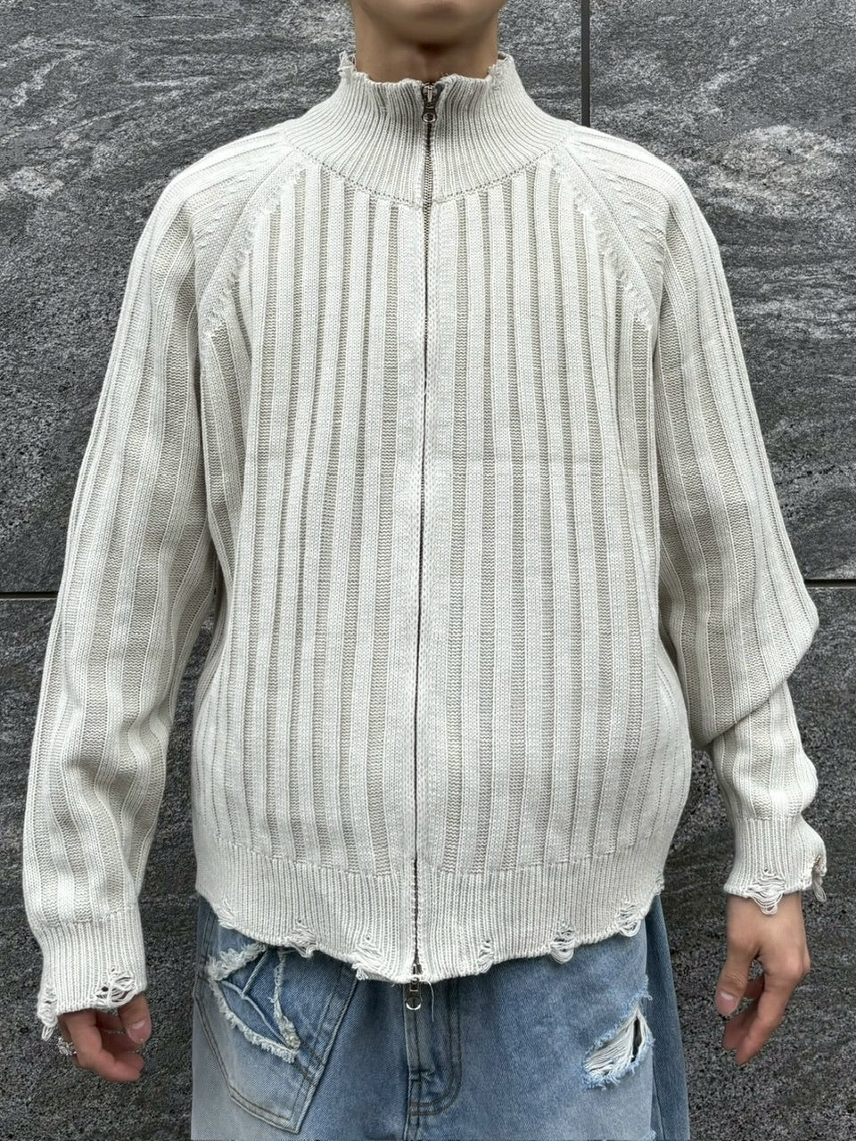 受注制【nmtc +】damage zip up knit (3color)