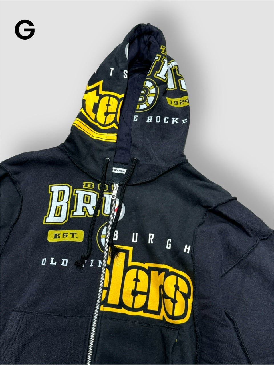 【Re +】double zip cutting switch hoodie (black)