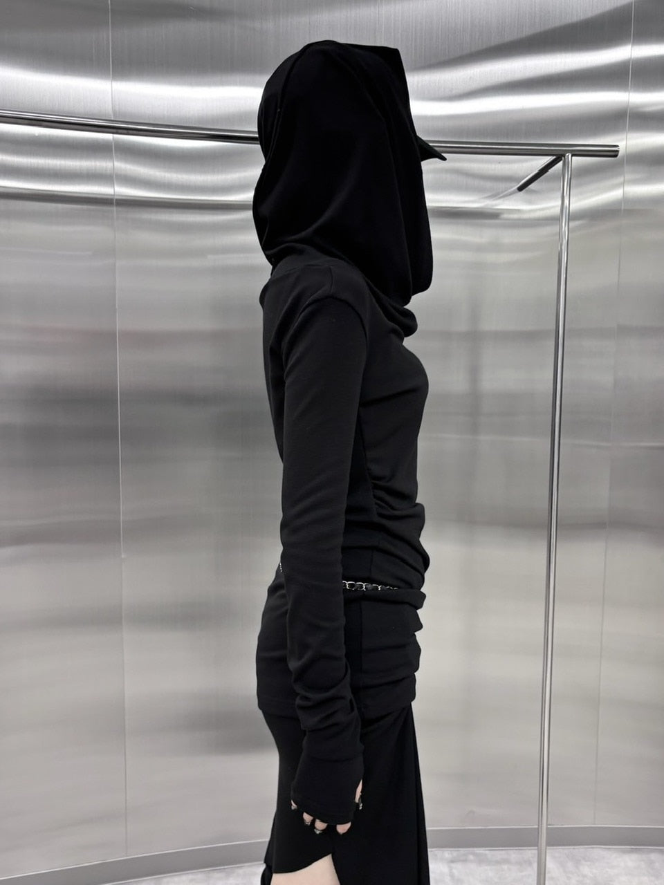 【nmtc +】3way hood onepiece (2color) / 【エヌエムティーシープラス】スリーウェイフード長袖ワンピースオフショルダー長袖ワンピースタイトミニ長袖ワンピース