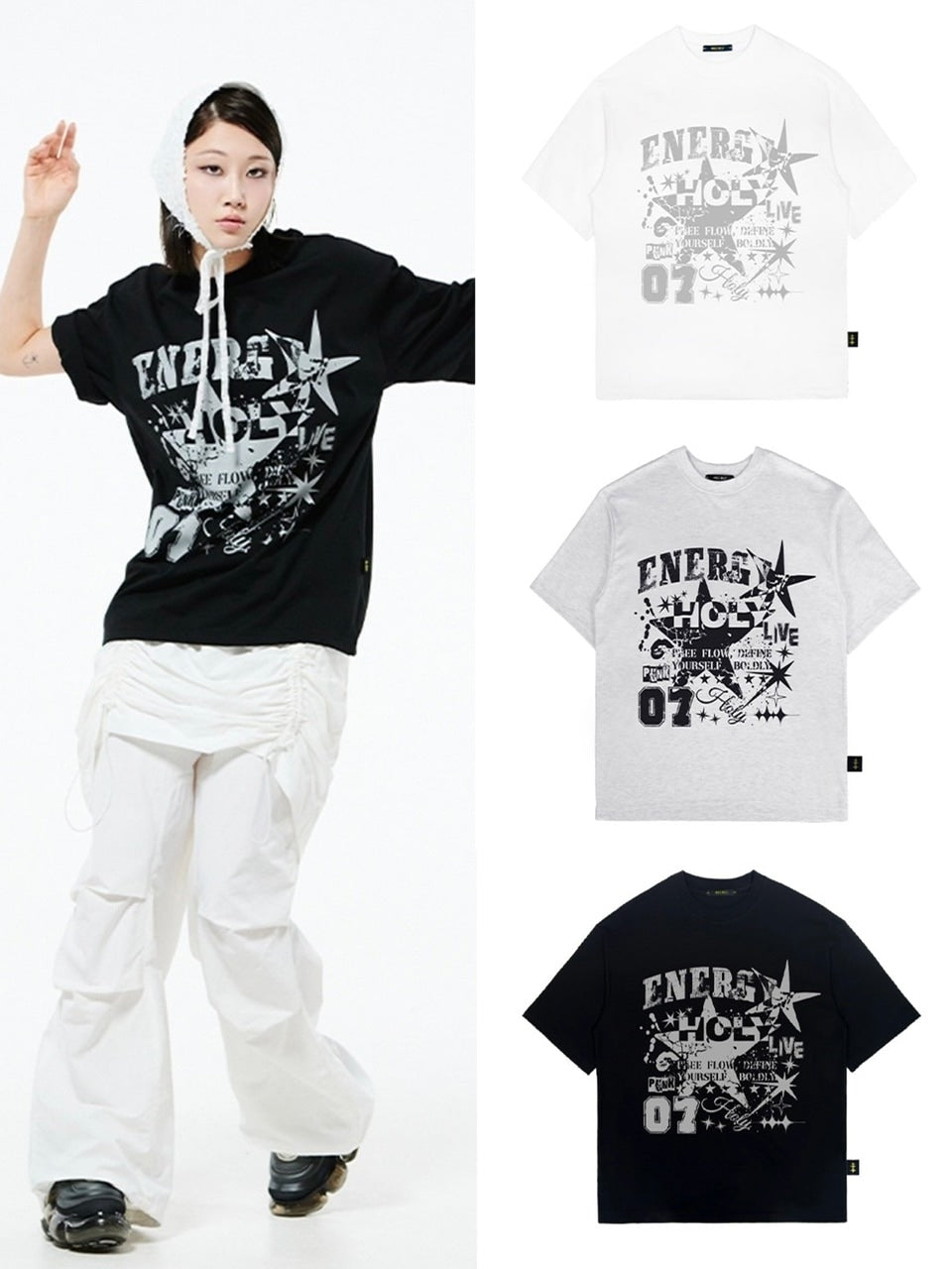 【HOLY NUMBER 7】OVERSIZED HIP HOP FIT STAR GRAPHIC T-SHIRT