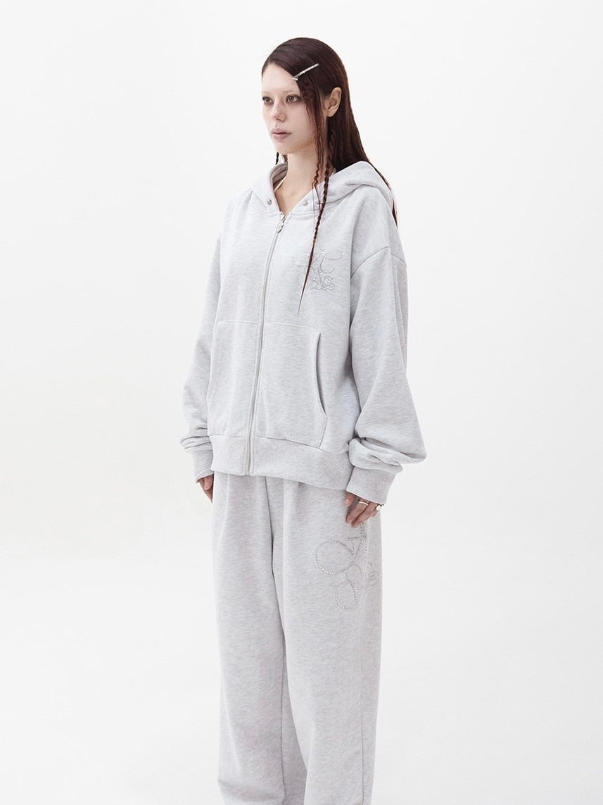 【HOLY NUMBER 7】OVERFIT HIP HOP MOVE CUBIC LETTERING HOODIE ZIP-UP