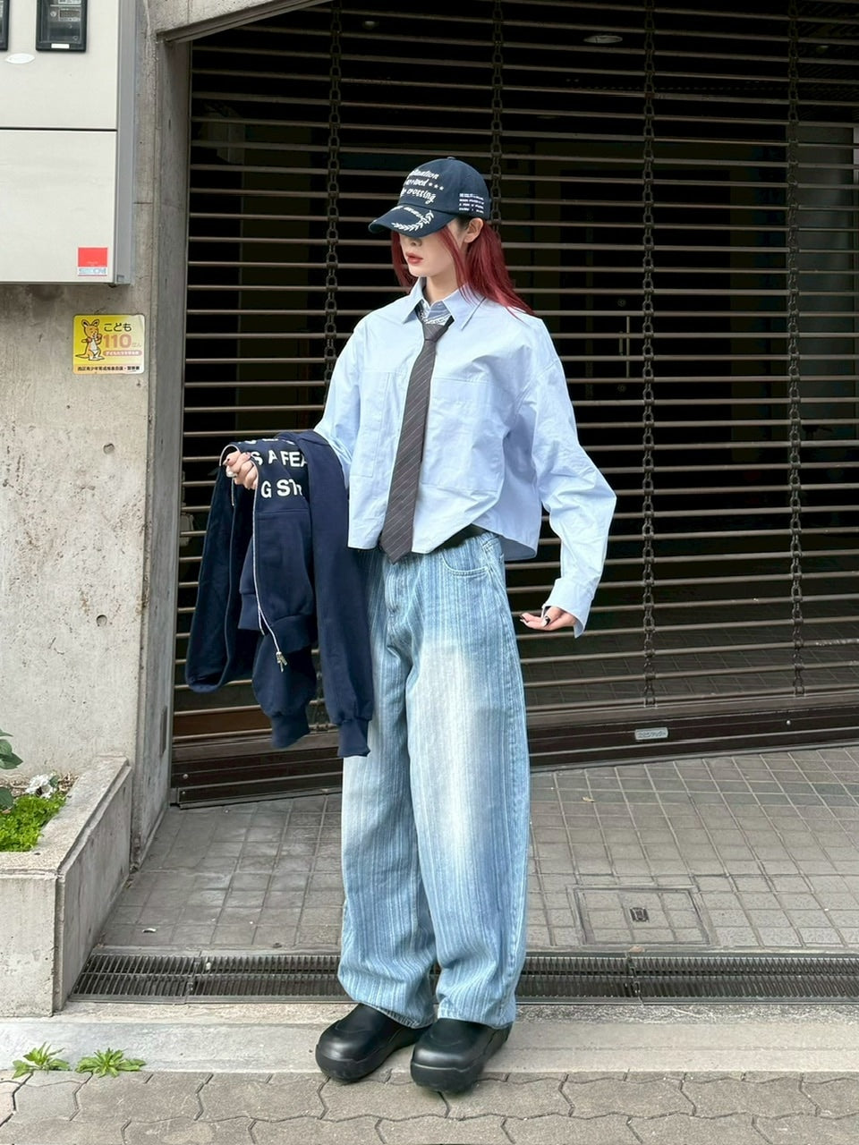 【Chikashitsu +】cotton cropped shirt (2color) / 【チカシツプラス】コットンクロップド長袖シャツ