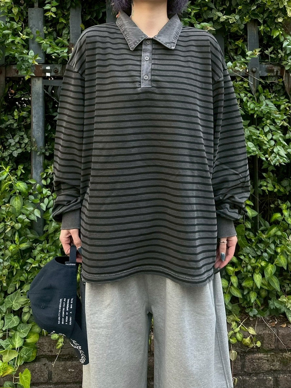 受注制【youll】pigment border polo long tee (2color)