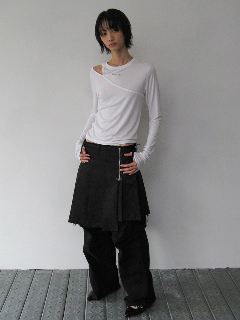 【ROCK CAKE】One Shoulder Layered Top