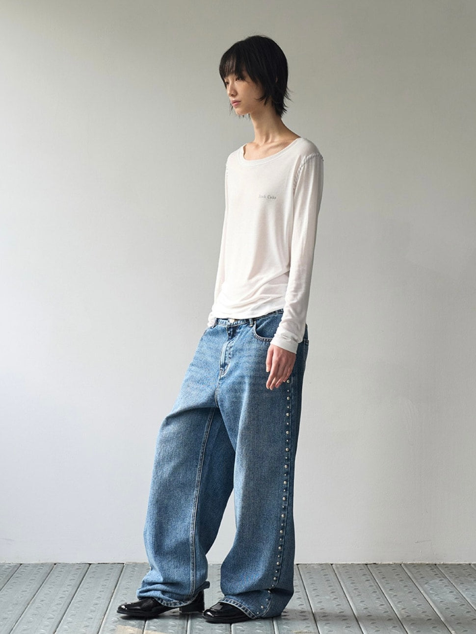 【ROCK CAKE】Studded Line Point Jeans
