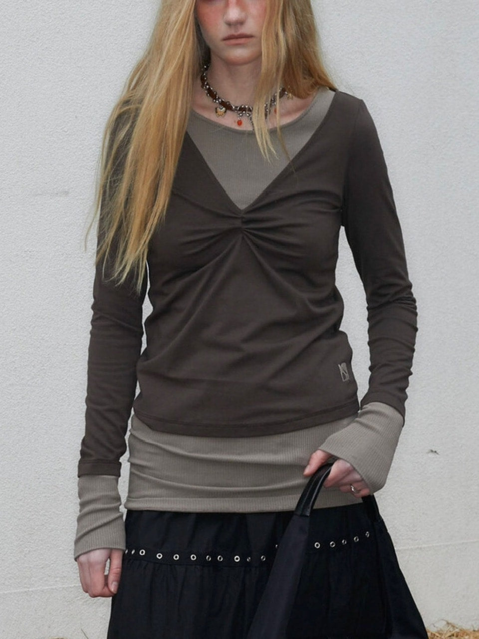 【NOT KNOWING】Back Strap Layered Top / 【ノットノーイング】バックストラップレイヤード長袖Tシャツ