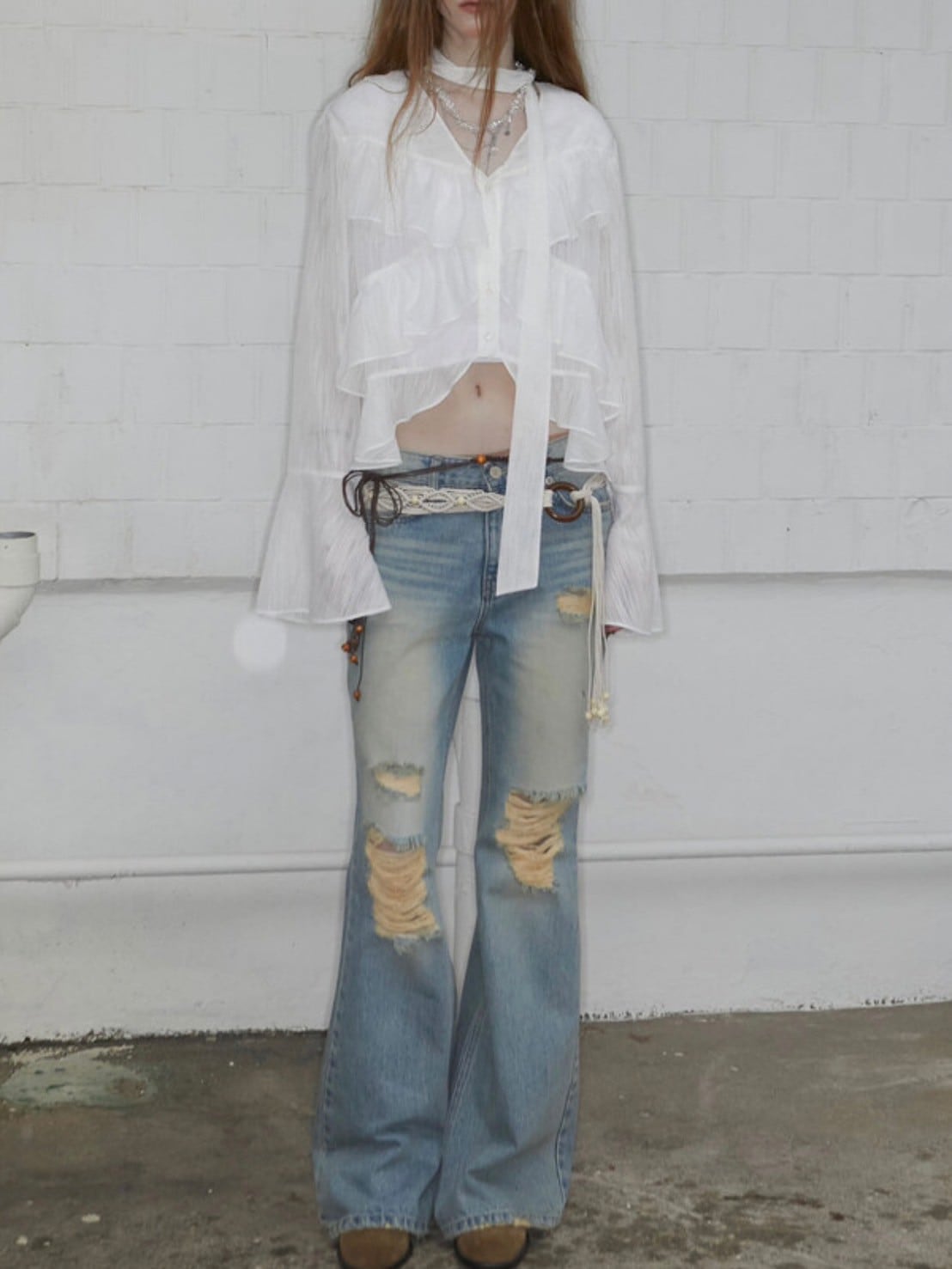 【NOT KNOWING】Destroyed Flared Jean